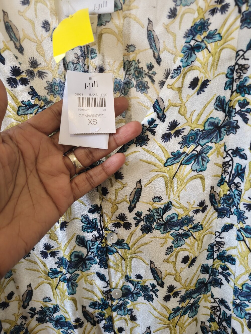 NWT J.Jill Women's Floral Bird Print Button Front Blouse Long Sleeve Size XS - Picture 7 of 7
